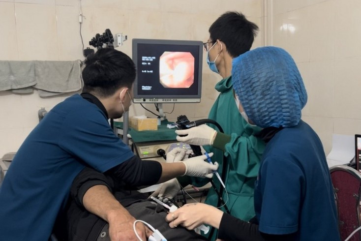 Các bác sĩ nội soi gắp con đỉa ra ngoài