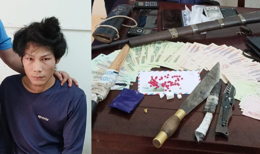 Đối tượng Quang Văn Nguyên cùng tang vật Đối tượng Quang Văn Nguyên cùng tang vật