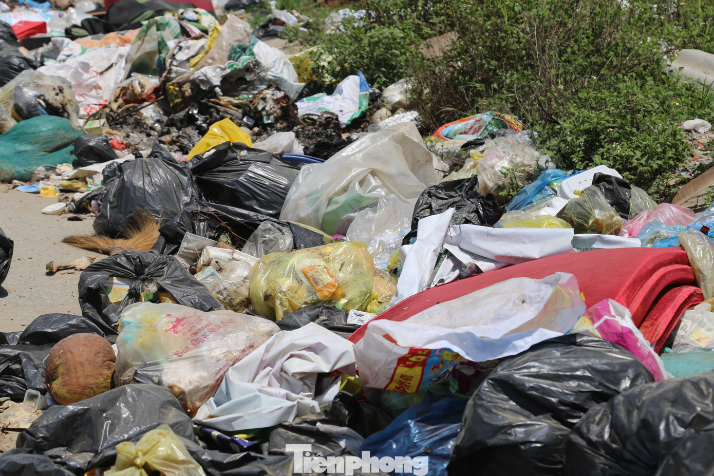 Ghi nhận của PV tại tuyến đường ven sông Vinh đoạn qua địa bàn phường Vinh Tân có nhiều bãi rác thải sinh hoạt và xây dựng ở hai bên đường.