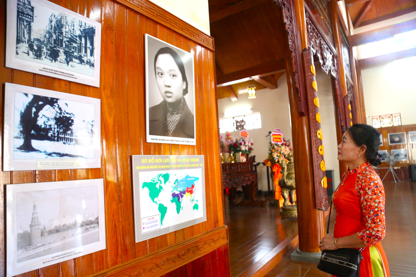 Nhà lưu niệm Nguyễn Thị Minh Khai được sắp xếp phân thành 3 khu vực với 3 chủ đề gồm: Quê hương gia đình của bà Nguyễn Thị Minh Khai, Sự nghiệp cách mạng của bà Nguyễn Thị Minh Khai, Đất nước, quê hương tri ân, tôn vinh bà Nguyễn Thị Minh Khai.