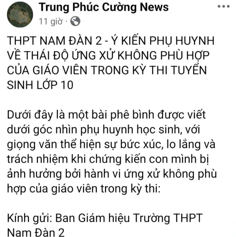 Bài đăng của phụ huynh gây xôn xao mạng xã hội
