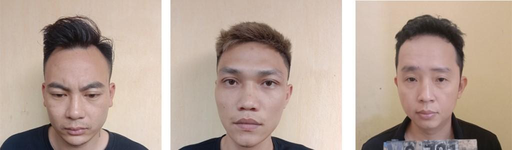 Các đối tượng Nguyễn Xuân Hòa, Nguyễn Đức Hiếu, Nguyễn Quang Vinh (từ trái qua phải) đang bị tạm giữ hình sự