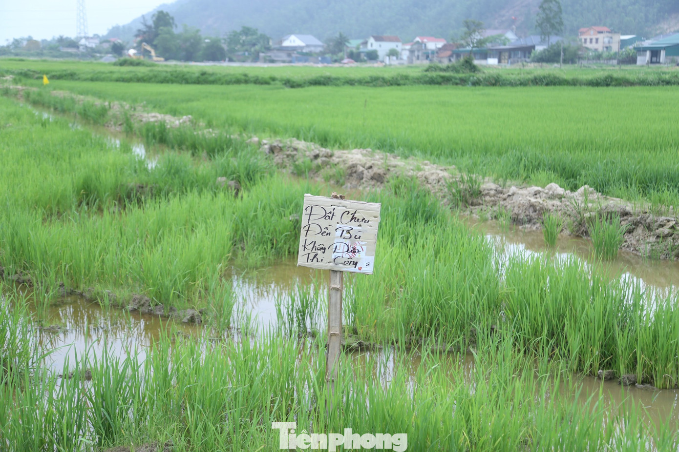 Người dân cắm biển "Đất chưa đền bù, không được thi công".