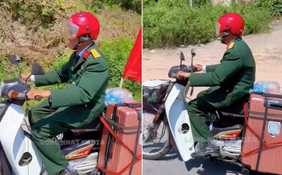 Hình ảnh cựu chiến binh chạy xe máy từ Nghệ An vào TP Hồ Chí Minh để xem lễ diễu binh 30/4 gây xúc động