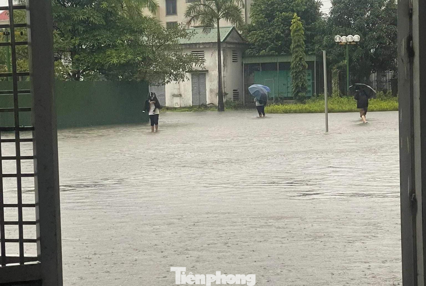 Người dân lội bì bõm trong nước