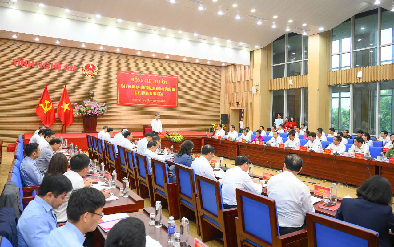 Tổng Bí thư Tô Lâm làm việc với tỉnh Nghệ An. Tổng Bí thư Tô Lâm làm việc với tỉnh Nghệ An.