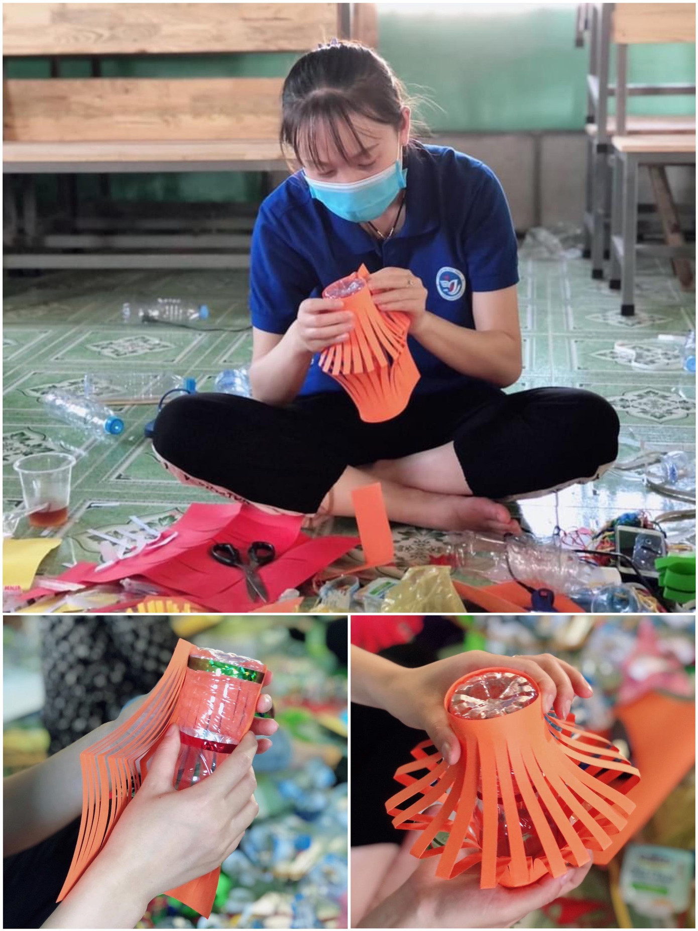 Trên mỗi chiếc đèn ông sao còn kèm theo những hình ảnh ngộ nghĩnh, tuyên truyền các thông điệp: bảo vệ, chăm sóc trẻ em và tuyên truyền phòng chống dịch COVID-19.