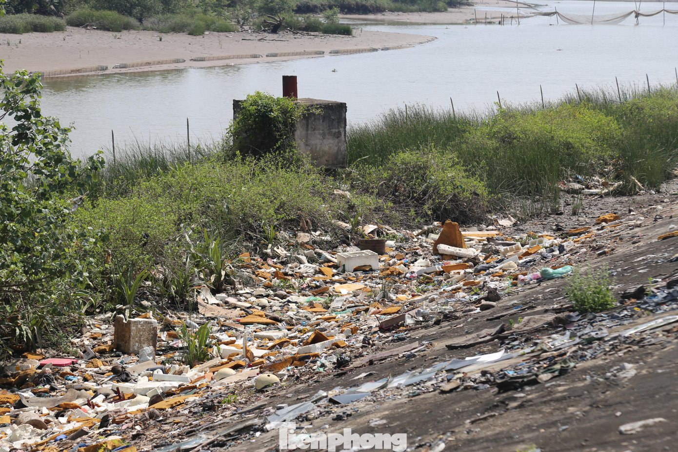 Rác thải đổ tràn xuống cả sông Bùng gây ô nhiễm nghiêm trọng