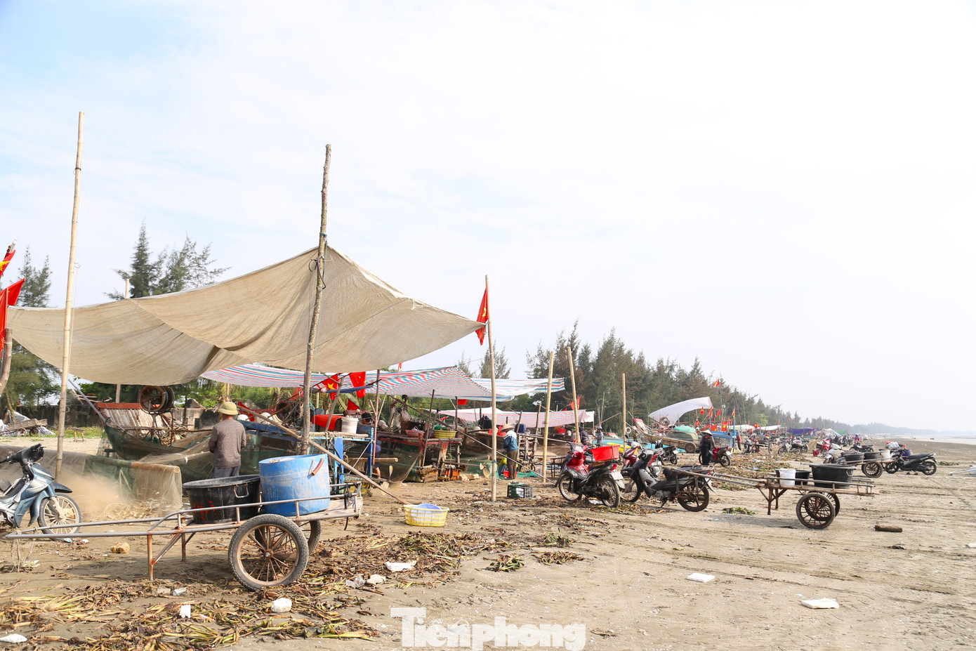 Bờ biển xã Diễn Kim (huyện Diễn Châu) dài hơn 6 km cũng ngập rác, bao vây thuyền bè dọc bãi biển, gây mất mỹ quan, ảnh hưởng đến môi trường nơi đây.