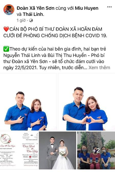 Việc hoãn cưới được thông báo rộng rãi trên facebook