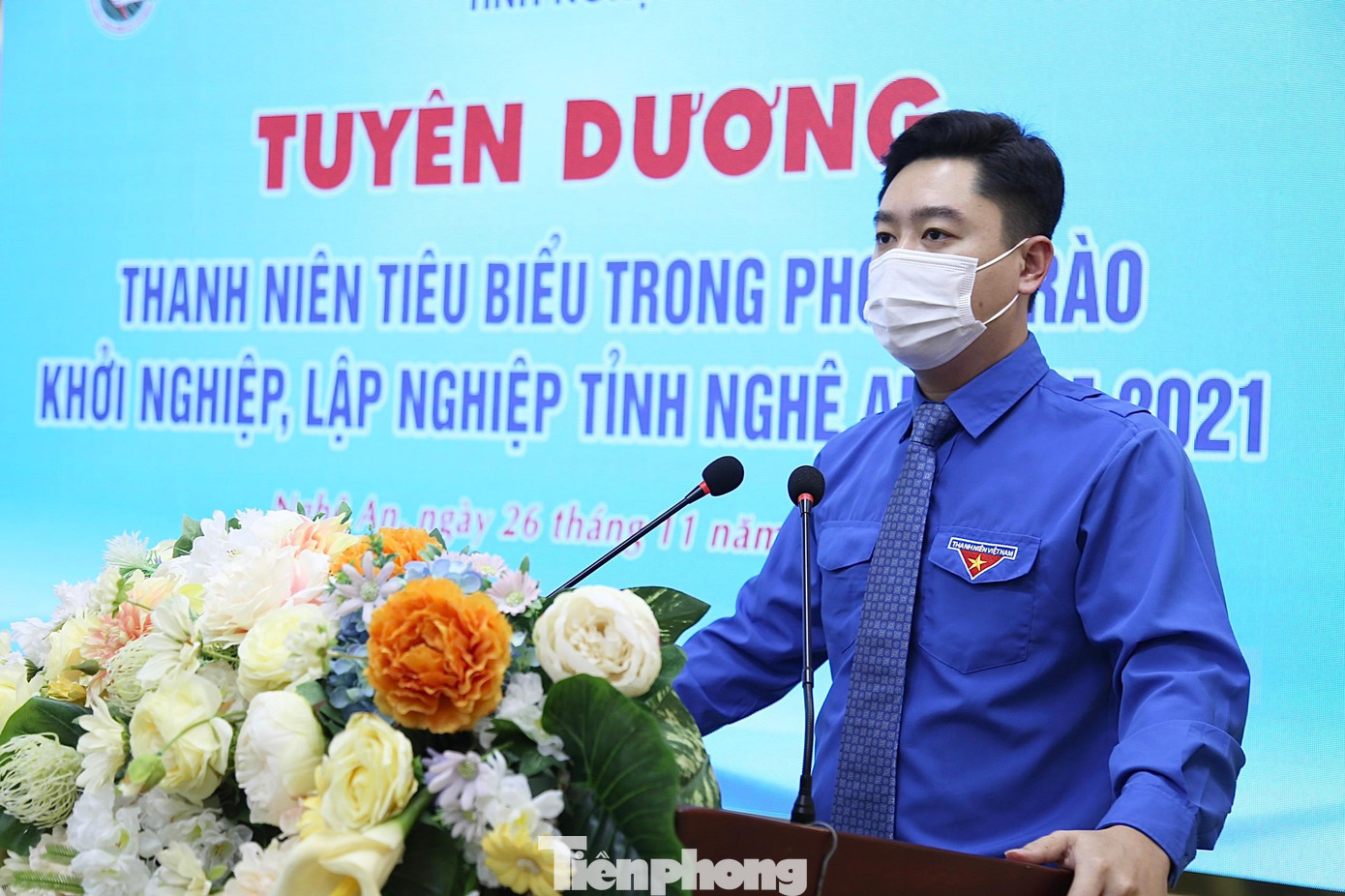 Anh Lê Văn Lương - Ủy viên BCH, Bí thư Tỉnh đoàn Nghệ An phát biểu tại chương trình. Ảnh: Thu Hiền