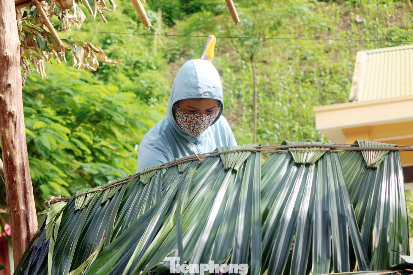 Để tiết kiệm thời gian, nhiều phụ huynh đã đan tranh ở nhà rồi mang đến trường đóng góp dựng.