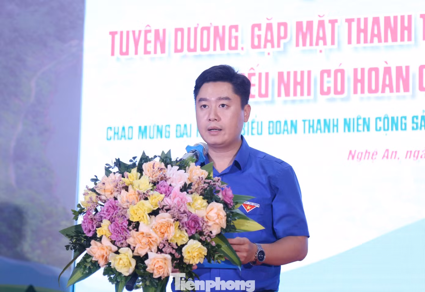 Anh Lê Văn Lương, Bí thư Tỉnh Đoàn Nghệ An phát biểu tại chương trình. (Ảnh: TH)