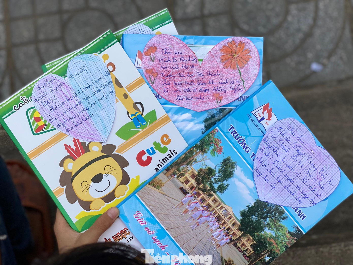 Bạn Nguyễn Thị Ý Mỹ, học sinh lớp 5A trường Tiểu học Tân Thành viết: “Chắc các bạn ở đó buồn lắm vì nhà cửa bị nước cuốn trôi, mình có 4 quyển vở mong các bạn vượt qua khó khăn”.