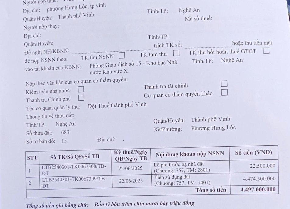 Bảng báo thuế gần 4,5 tỷ đồng cho 300 m2 đất vườn chuyển sang đất ở Bảng báo thuế gần 4,5 tỷ đồng cho 300 m2 đất vườn chuyển sang đất ở