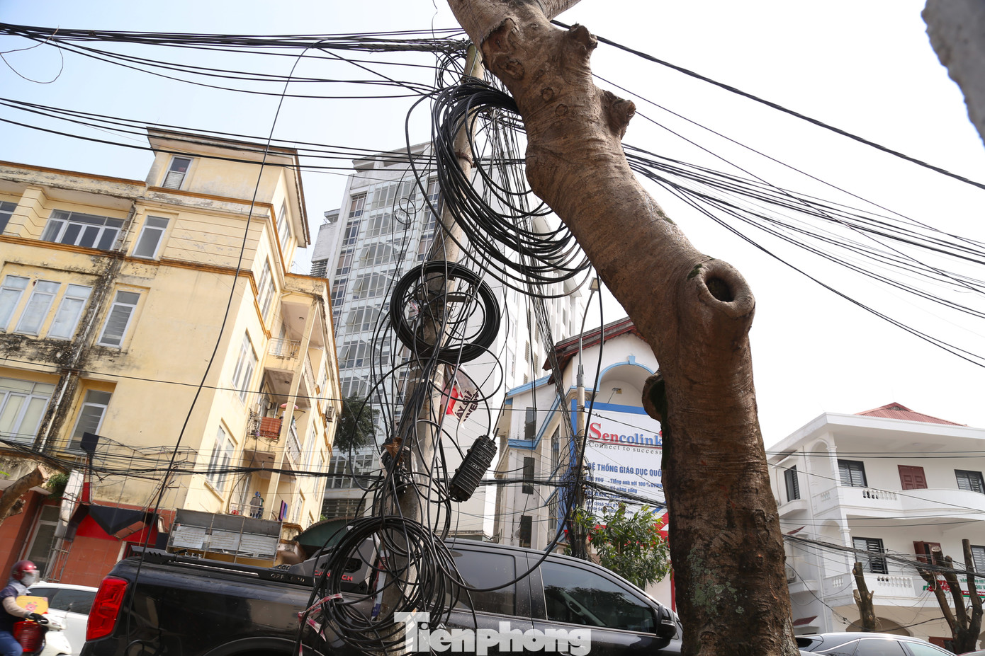 Ghi nhận chiều 28/3, tuyến đường Đinh Công Tráng ngổn ngang gạch đá, bê tông, rễ cây lẫn với nhiều rác thải chiếm hết vỉa hè, gây mất mỹ quan đô thị. Một số khu vực, đất đá tràn ra lòng đường.