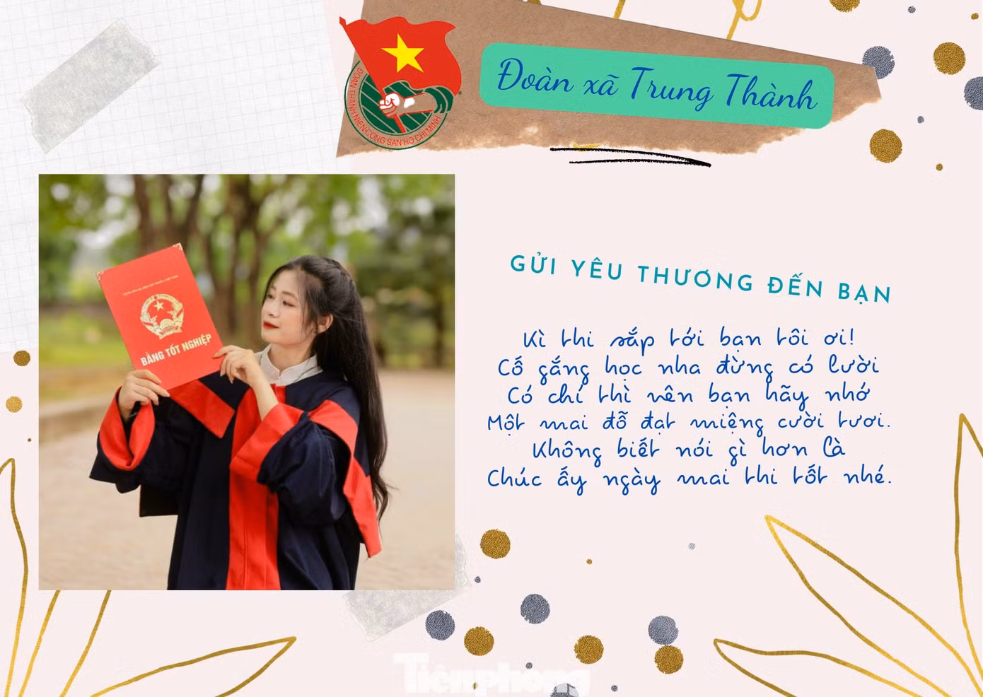 "Việc duy trì tinh thần lạc quan và sự tự tin khi đi thi là rất quan trọng, bình tĩnh làm bài đã là một phần của chiến thắng. Tôi muốn tạo ra những thông điệp để cổ vũ, khích lệ tinh thần, giúp các em tự tin, có thật nhiều năng lượng, may mắn, hoàn thành thật tốt kỳ thi, thực hiện được nguyện vọng của bản thân đặt chân tới ngôi trường đại học mà bạn hằng mong muốn”, chị Cần chia sẻ.