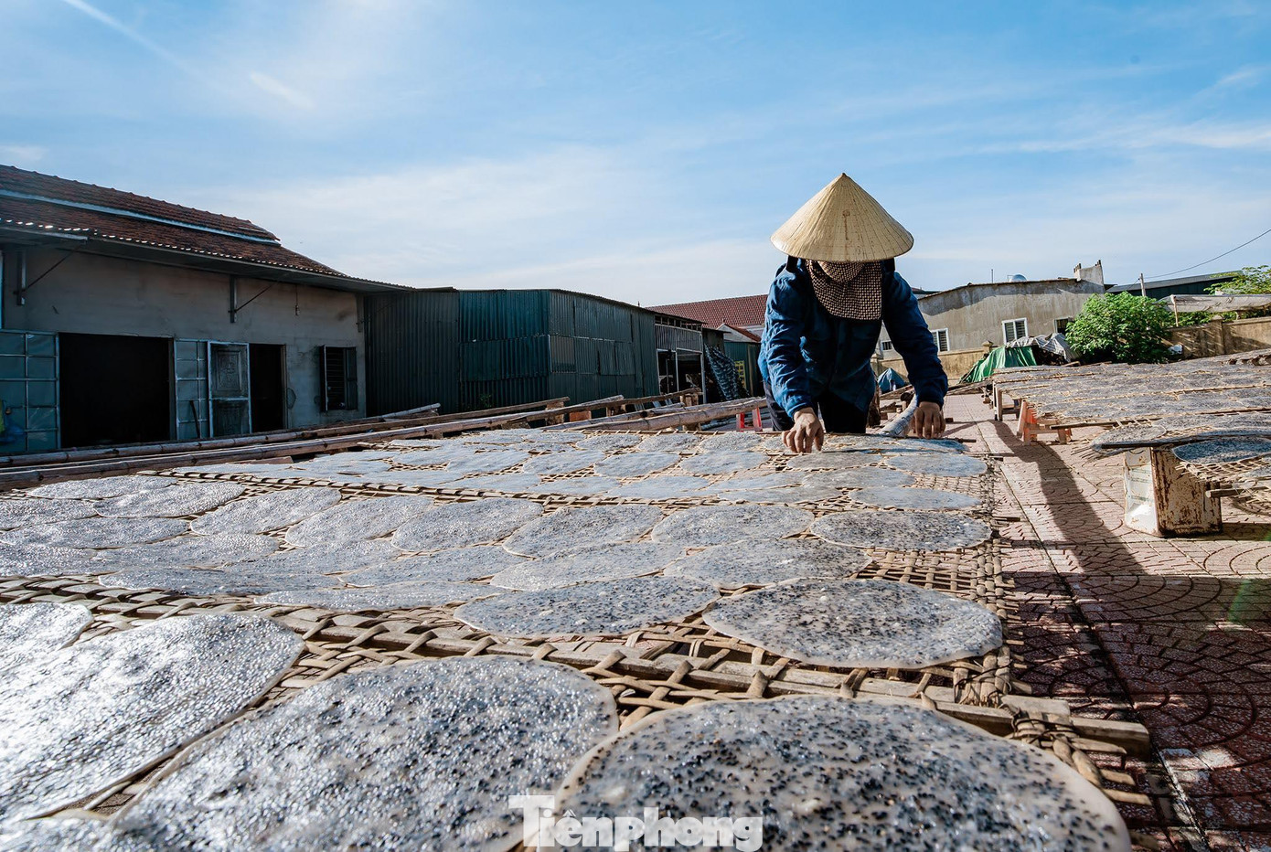Bánh đa khi đã tráng chín được trải nhẹ tay trên vỉ nứa để nguội rồi mới đem phơi. Bánh có thể phơi trước sân nhà hoặc đường làng. Để chiếc bánh không bị cong, vênh, cứng và đẹp mắt thì phải “canh” bánh. Tầm từ 3 - 5 phút là phải lật một lượt. Nếu nắng to, bánh phơi một ngày là có thể đóng gói, còn không thì phải phơi từ 2 - 3 ngày…