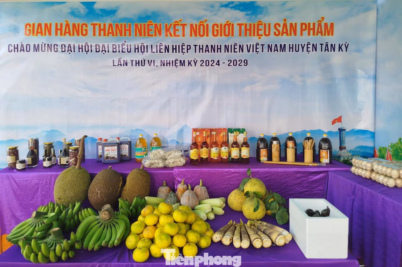 Các đại biểu tham quan gian hàng thanh niên kết nối giới thiệu sản phẩm.