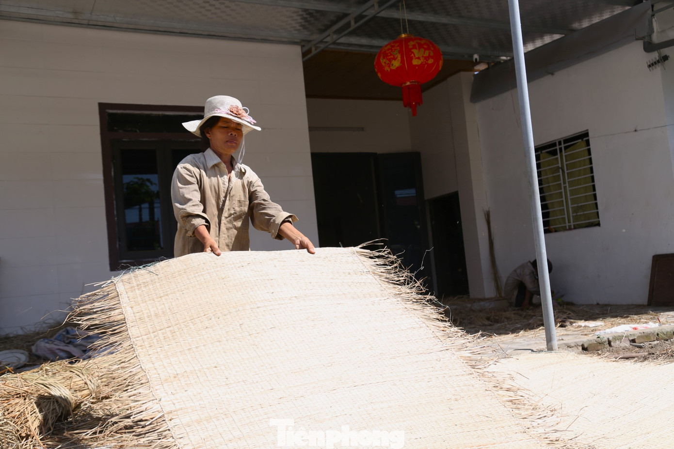 Sau khi hoàn thành sản phẩm, chiếu cói được phơi nắng một lần nữa để khô đều hai mặt chiếu rồi mới giao hàng cho khách.