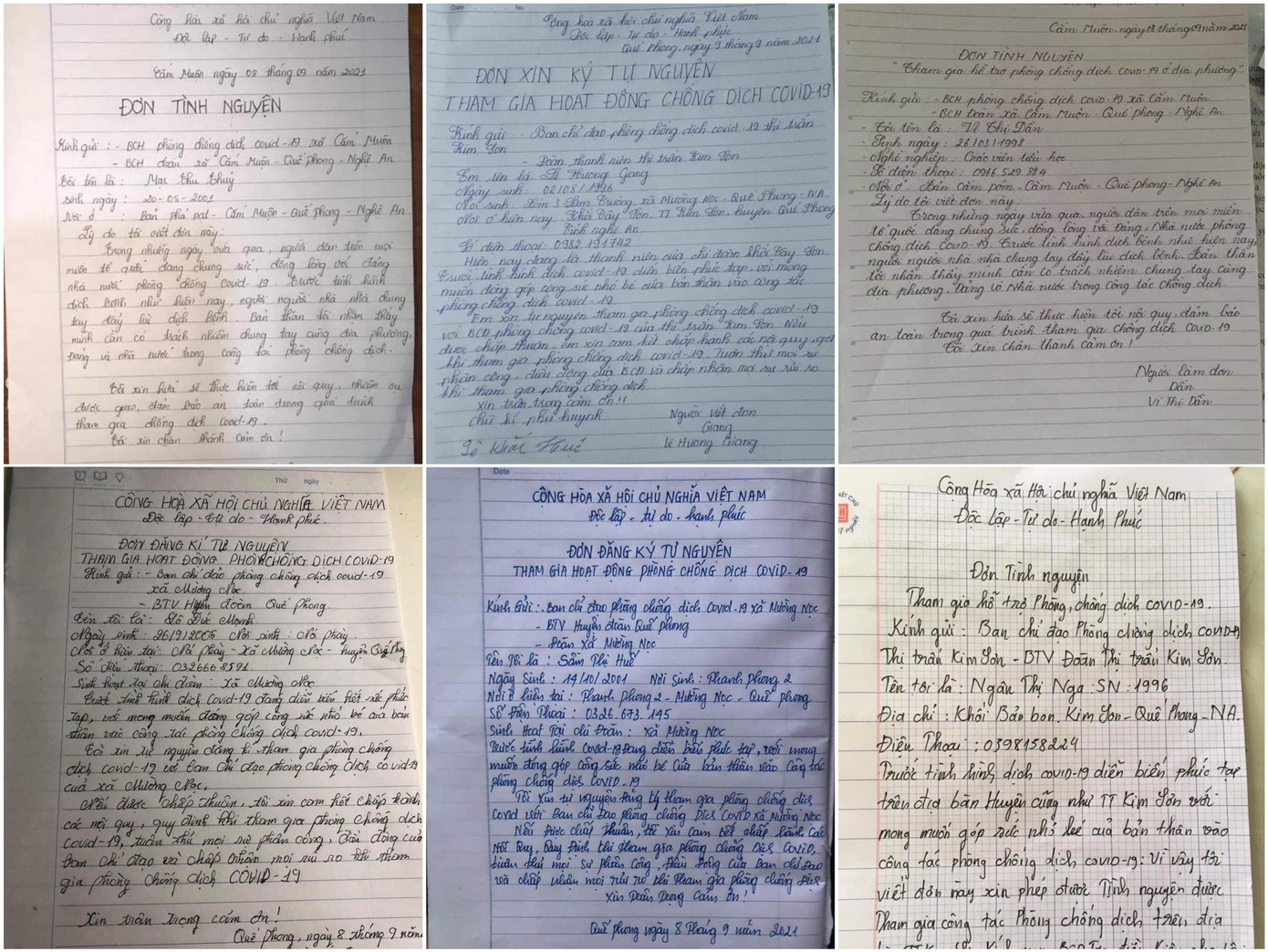 Những lá đơn tình nguyện chống dịch của ĐVTN huyện Quế Phong