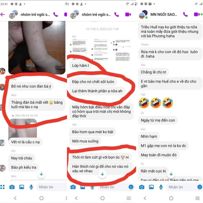 Những tin nhắn lời lẽ không đúng chuẩn mực của các cô giáo xuất hiện trên mạng xã hội. Ảnh chụp màn hình