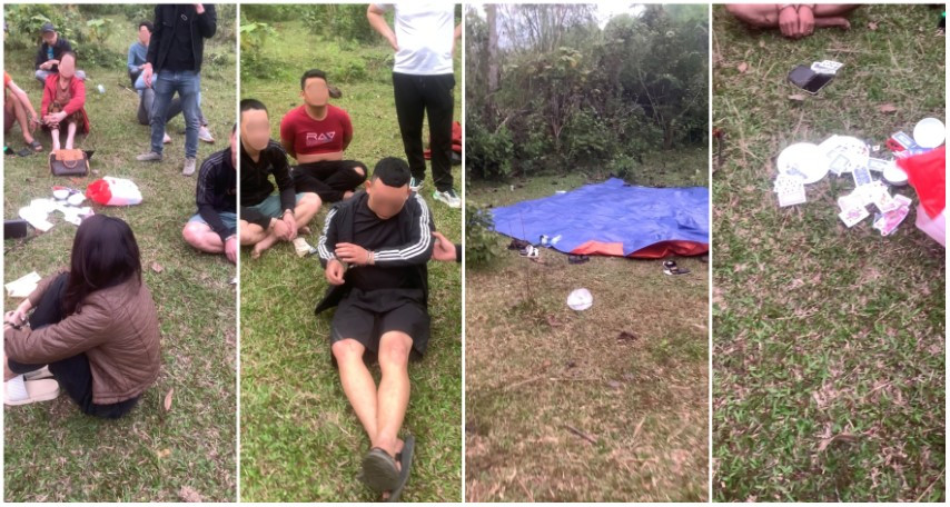 Hiện trường bắt quả tang các đối tượng đang đánh bạc