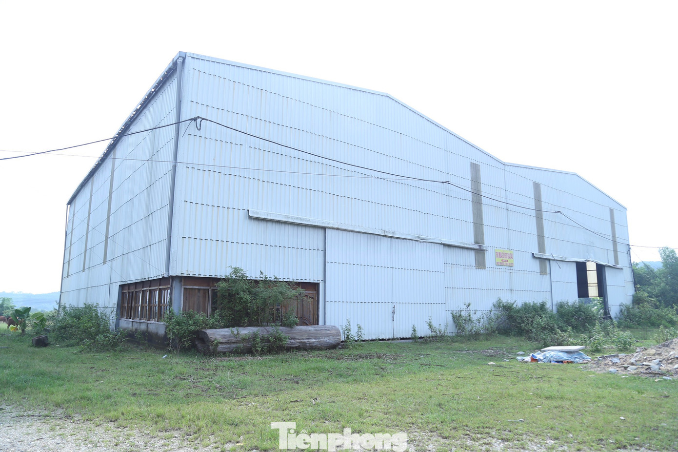 Ngoài một số dãy nhà đã xây, ở phía mặt tiền, chủ đầu tư cũng dựng lên một nhà xưởng làm bằng tôn, bên trong là nơi tập kết nhiều khối gỗ, có nhiều tấm gỗ được cắt xẻ thành ván.