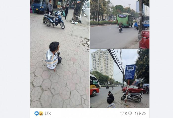 Hình ảnh người đàn ông khuyết tật được cho là bị tài xế xe buýt bỏ rơi tại điểm xe buýt