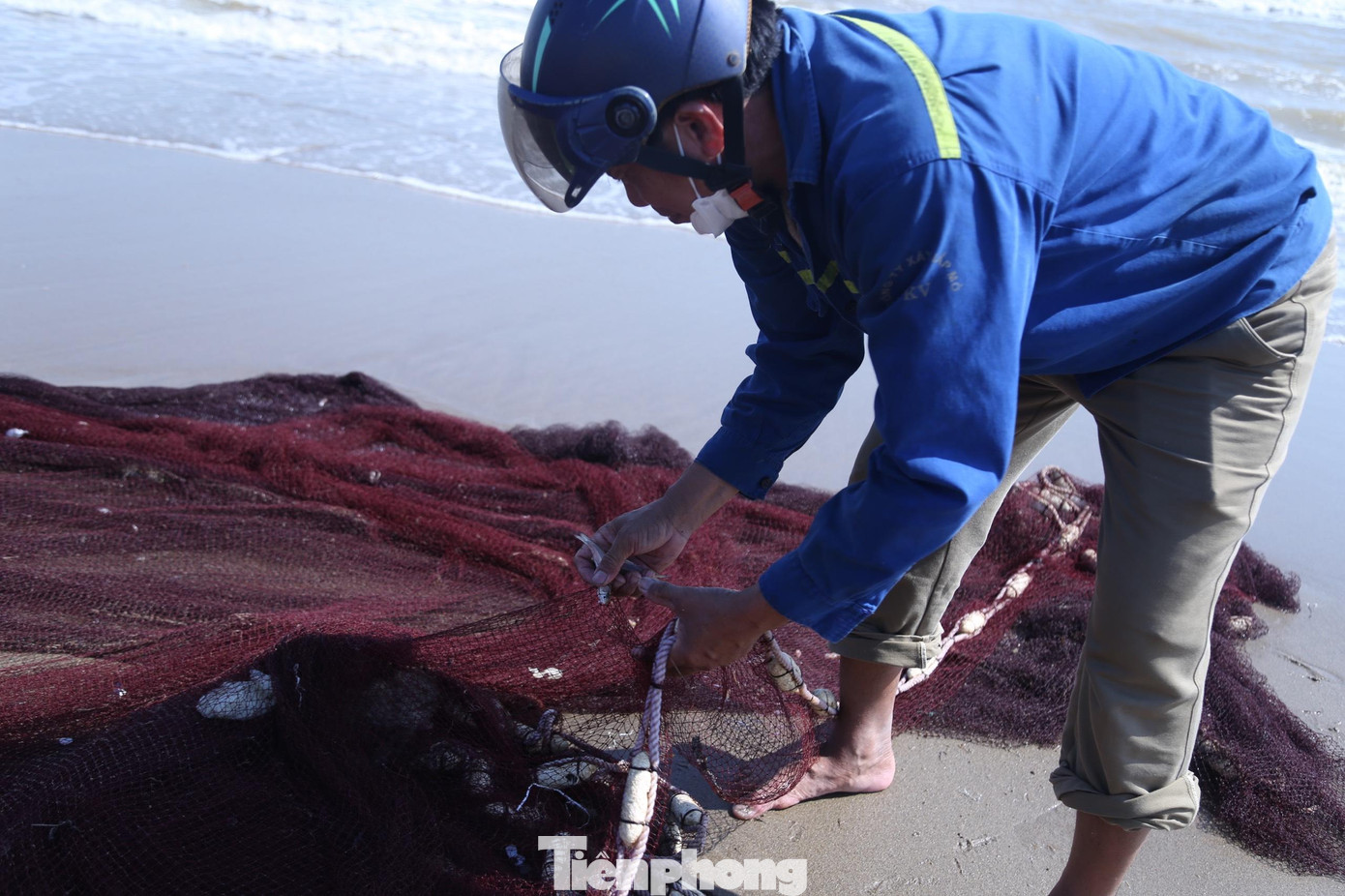 Ngư dân nhặt những con cá còn vướng vào lưới cho sạch và gấp lưới gọn gàng cho những lần đánh bắt sau. Ngư dân nhặt những con cá còn vướng vào lưới cho sạch và gấp lưới gọn gàng cho những lần đánh bắt sau.
