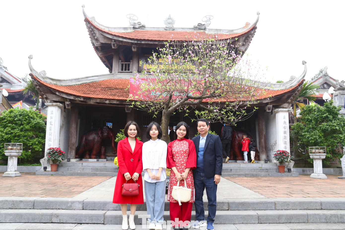 Các gia đình vãn cảnh đền thờ Quang Trung và tranh thủ chụp ảnh vào dịp đầu xuân mới.