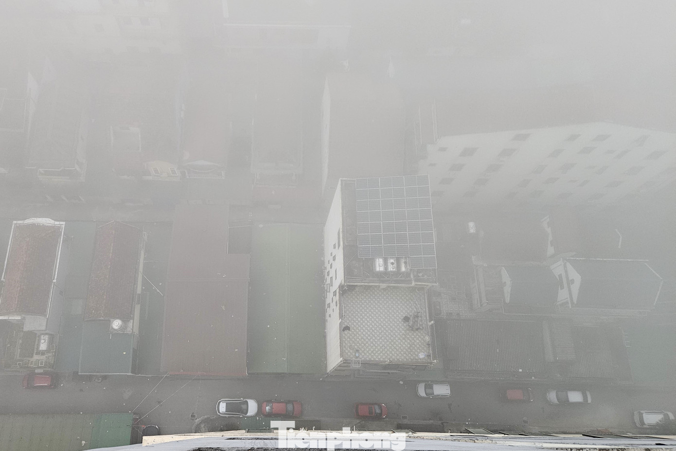 Các ngôi nhà ẩn dưới lớp sương sớm.