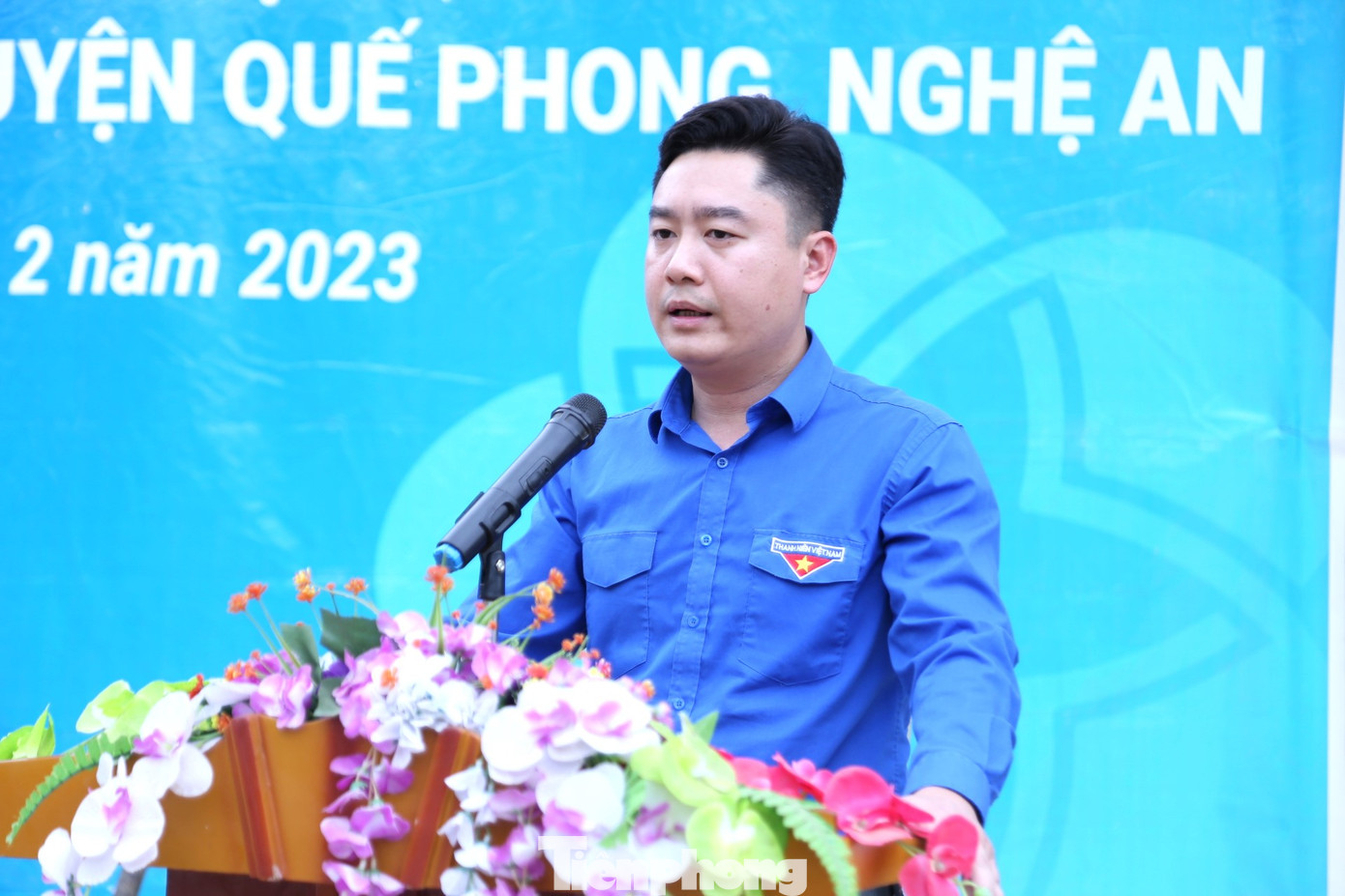 Anh Lê Văn Lương, Ủy viên Ban Thường vụ T.Ư Đoàn, Bí thư Tỉnh Đoàn Nghệ An phát biểu tại Lễ khởi công.