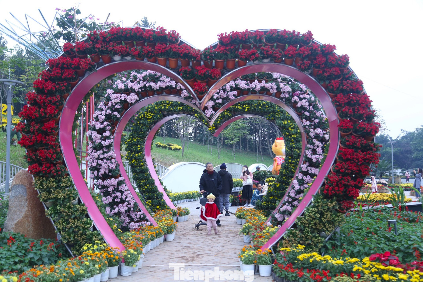 Cùng với linh vật mèo, chính quyền địa phương còn trang trí con đường hoa để phục vụ nhân dân, du khách vui xuân, đón Tết.