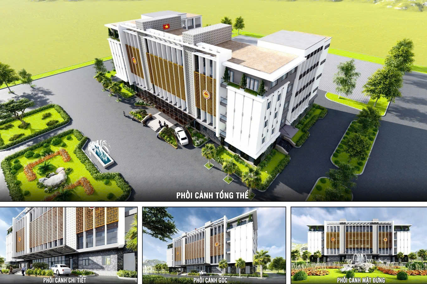 Phối cảnh nhà làm việc huyện Con Cuông được quy hoạch cao 5 tầng.
