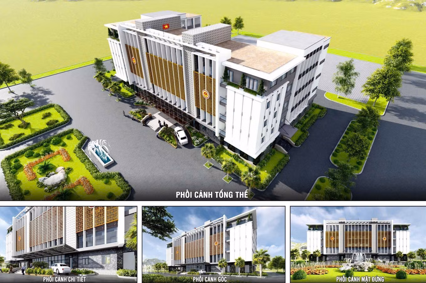 Phối cảnh nhà làm việc huyện Con Cuông được quy hoạch cao 5 tầng.