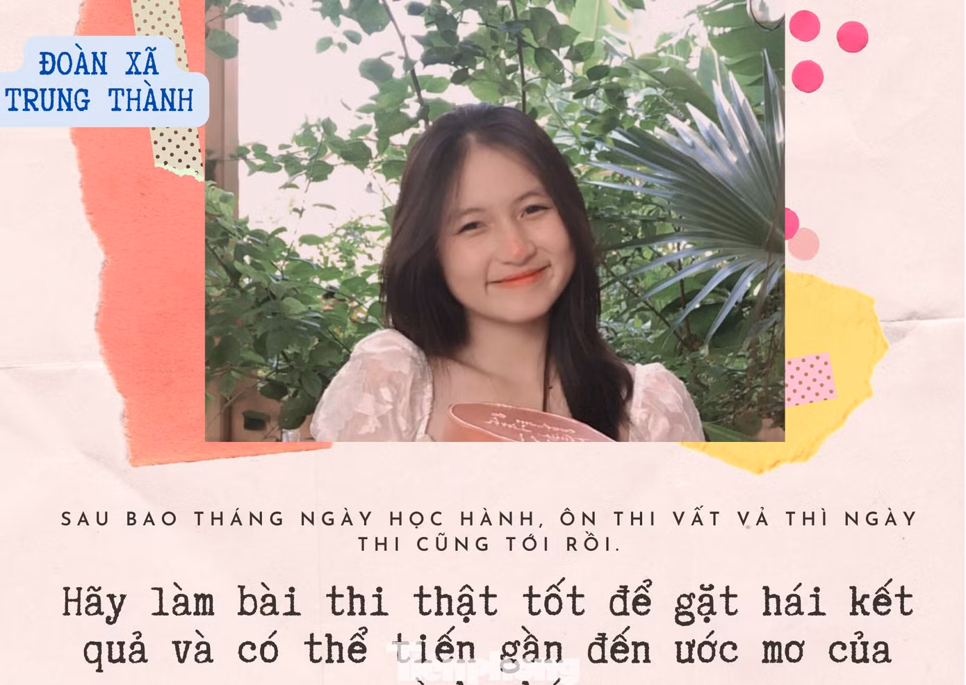 Thiệp được thiết kế với gam màu tươi sáng, cùng hình ảnh các bạn học sinh kèm những lời chúc yêu thương và niềm hy vọng sẽ đạt kết quả tốt trong kỳ thi sắp tới.
