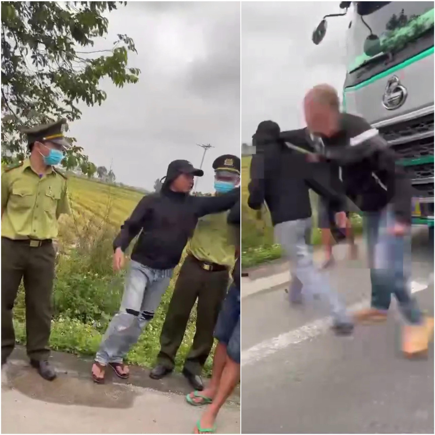 Hình ảnh đối tượng mặc quần áo dân thường lao vào đánh người ngay trước mặt lực lượng chức năng (Ảnh cắt từ clip)