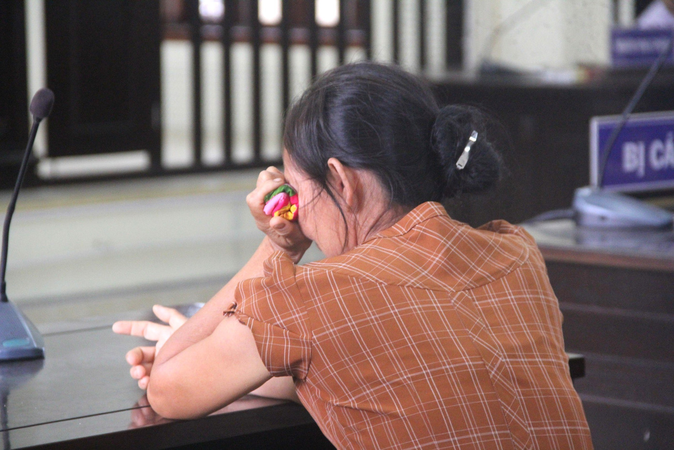 Nghe con trai tường thuật lại quá trình phạm tội, bà L. chỉ biết cầm chiếc khăn cũ lau nước mắt.
