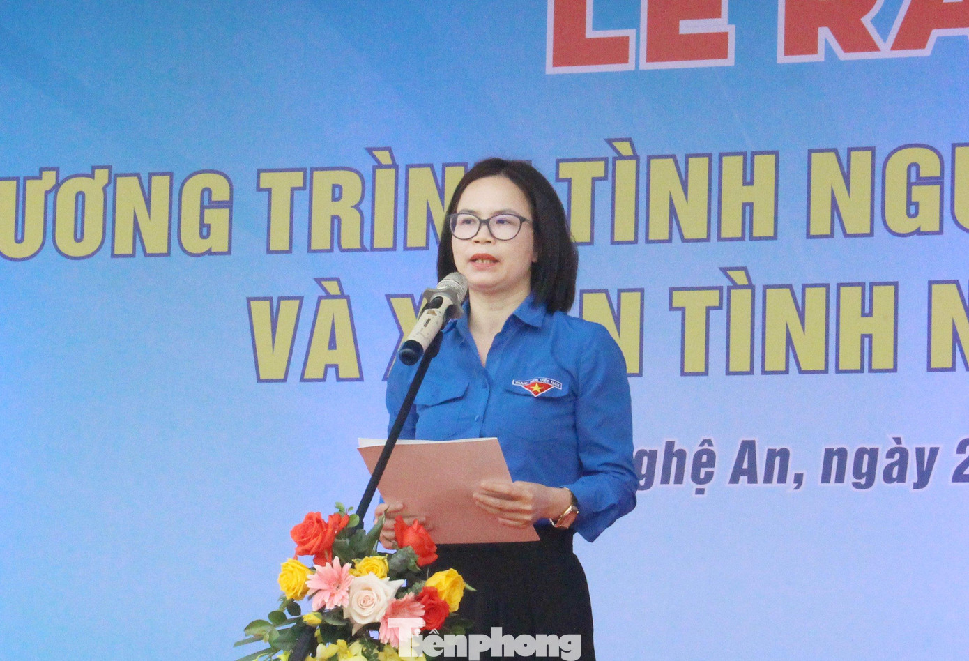 Chị Hoàng Thị Minh Thu, Bí thư Đoàn Khối Doanh nghiệp T.Ư phát biểu tại Lễ ra quân