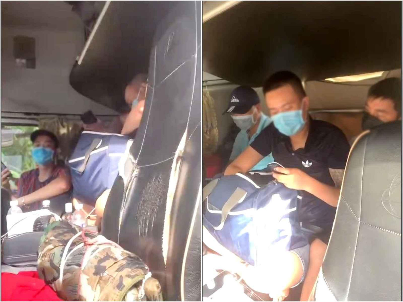 Nhóm người chen chúc trong cabin xe đầu kéo Nhóm người chen chúc trong cabin xe đầu kéo