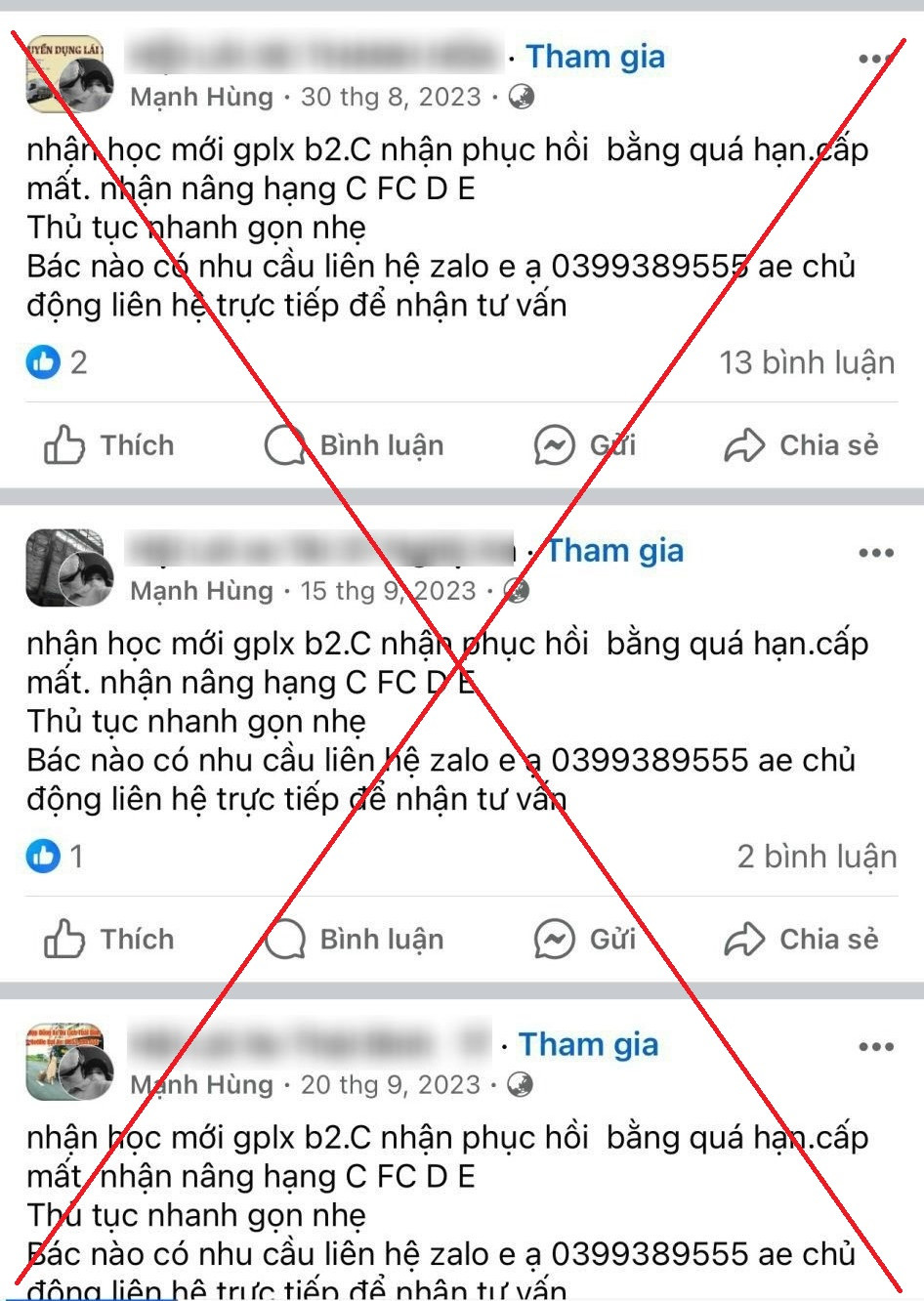 Các bài viết đối tượng Hùng đăng tải lên mạng xã hội để lừa đảo chiếm đoạt tài sản