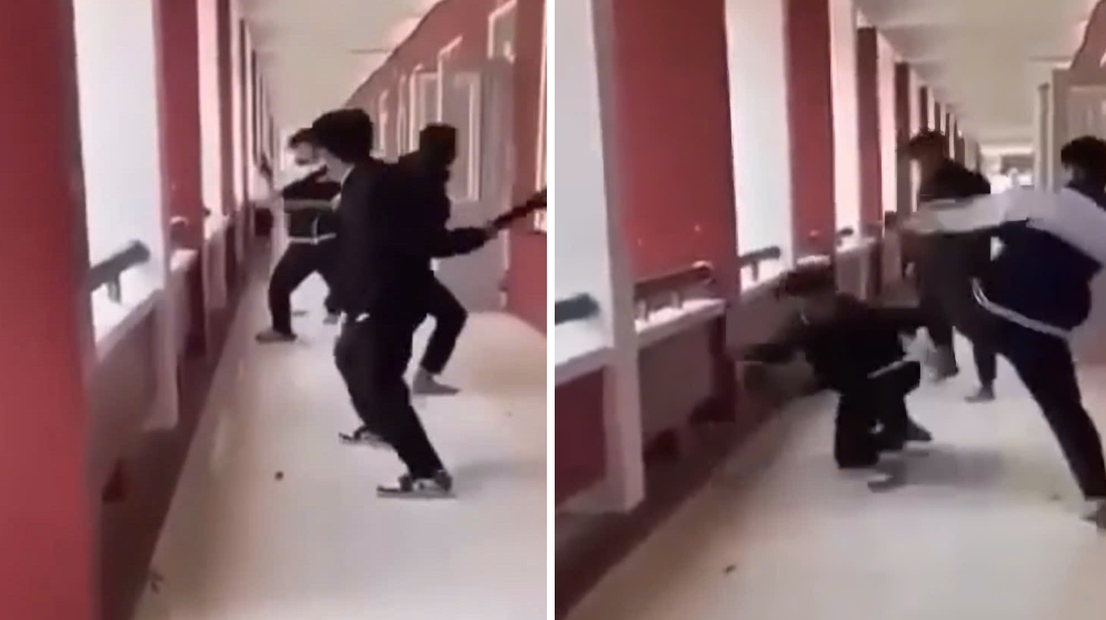 Hình ảnh các nam sinh trường THPT Huỳnh Thúc Kháng đánh nhau. Ảnh cắt từ clip Hình ảnh các nam sinh trường THPT Huỳnh Thúc Kháng đánh nhau. Ảnh cắt từ clip