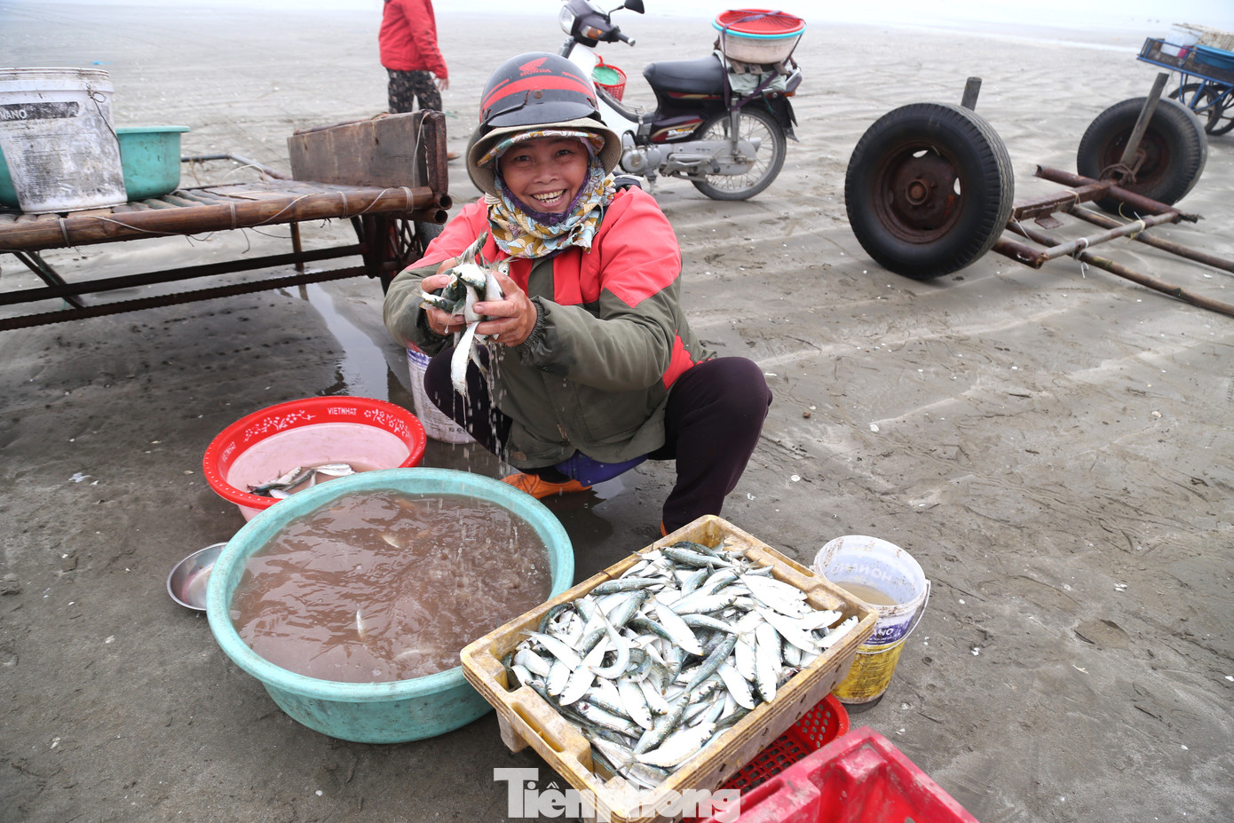 Chuyến ra khơi ngày đầu năm mới của các ngư dân xã bãi ngang, chủ yếu là đi lưới gần bờ. Theo chia sẻ của ngư dân, giá hải sản những ngày đầu năm mới ở mức cao nên bà con ngư dân rất phấn khởi. Nhiều ngư dân có thể thu tiền triệu sau vài giờ “xông biển” đầu năm.