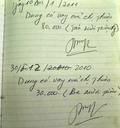 Vì cả tin, nhiều người cho Trần Thị Dung vay tiền chỉ bằng mấy dòng viết tay nguệch ngoạc