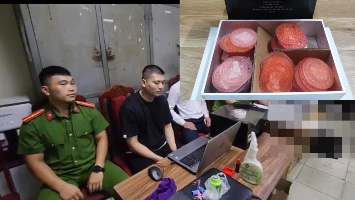 Đối tượng Hoàng cùng tang vật thu giữ. Đối tượng Hoàng cùng tang vật thu giữ.