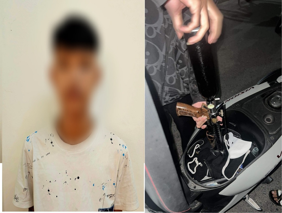 Nguyễn Việt H và khẩu súng săn. Ảnh CACC Nguyễn Việt H và khẩu súng săn. Ảnh CACC