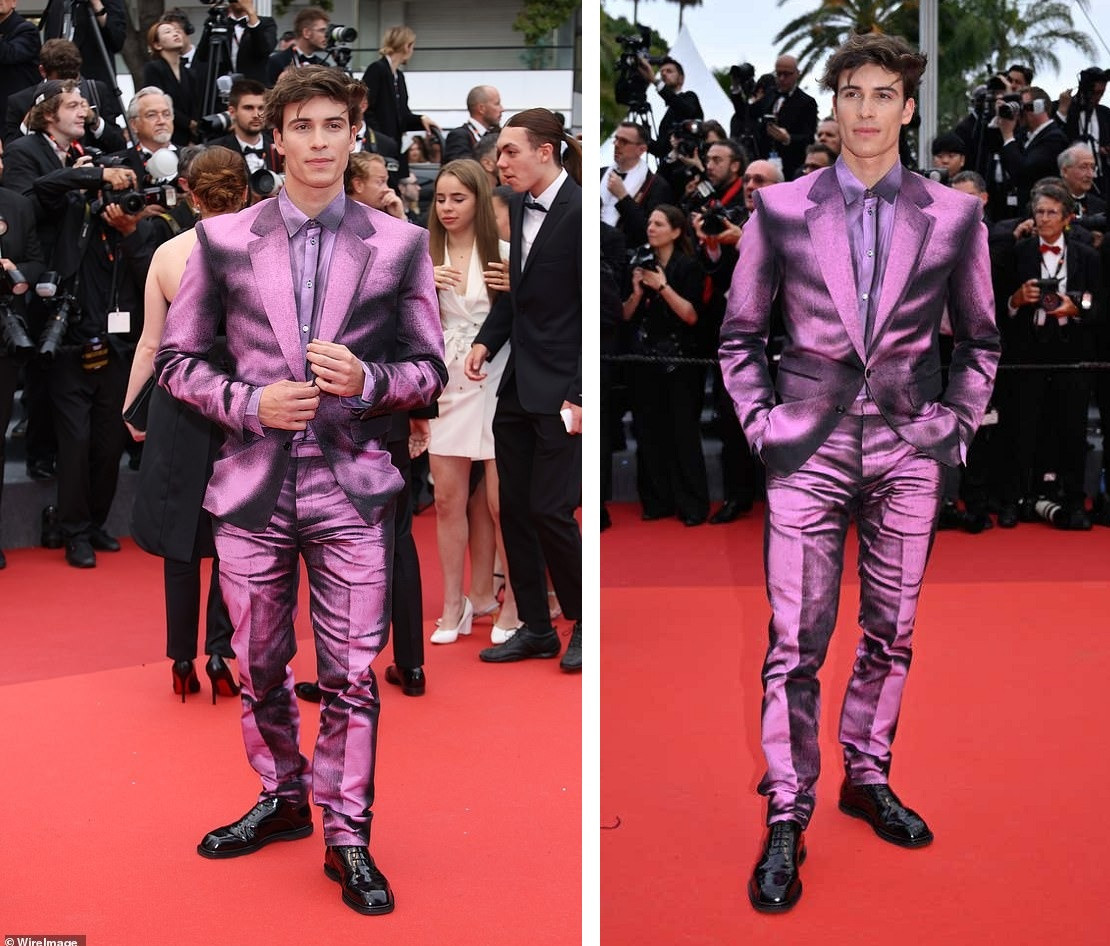 Ngôi sao truyền thông xã hội Tim Schaecker phá bỏ truyền thống, mặc bộ vest màu tím táo bạo. Tuy nhiên, anh không tạo nên sự phá cách, ngược lại trông nhức mắt, kém thanh lịch. Ảnh: WireImage.