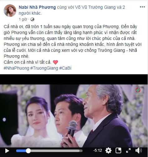 Nhã Phương chia sẻ xúc động sau 1 tuần kết hôn với Trường Giang ảnh 1