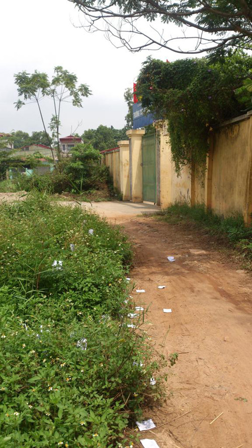 Dọc tuyến đường cạnh cổng trường THPT Phùng Khắc Khoan rải đầy phao thi